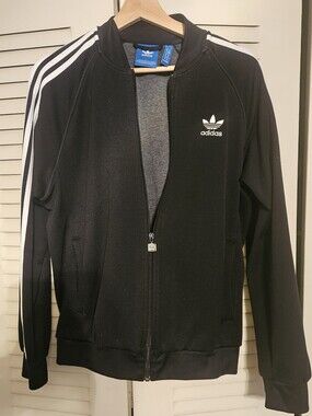 adidas Black Track Jacket with White Stripes and Trefoil